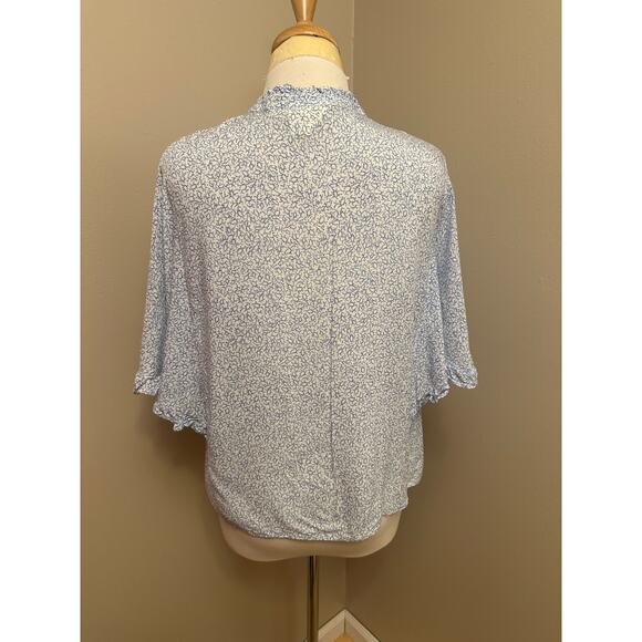 Maeve x Anthropologie Aveiro Flutter-Sleeved Buttondown Blue Motif Sz Medium - Picture 5 of 9